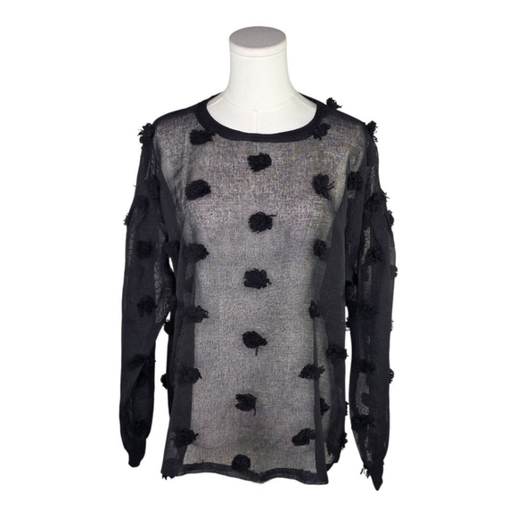 Ivy Jane NWT black sheer mesh pom dot long sleeve top S/M artsy boho chic - Picture 1 of 7